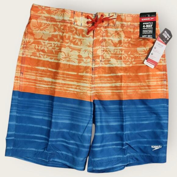 Speedo Swim Trunks Men's Sz XL Colorblock Hawaiian Design Mesh Lined Stretch NWT - Picture 1 of 8